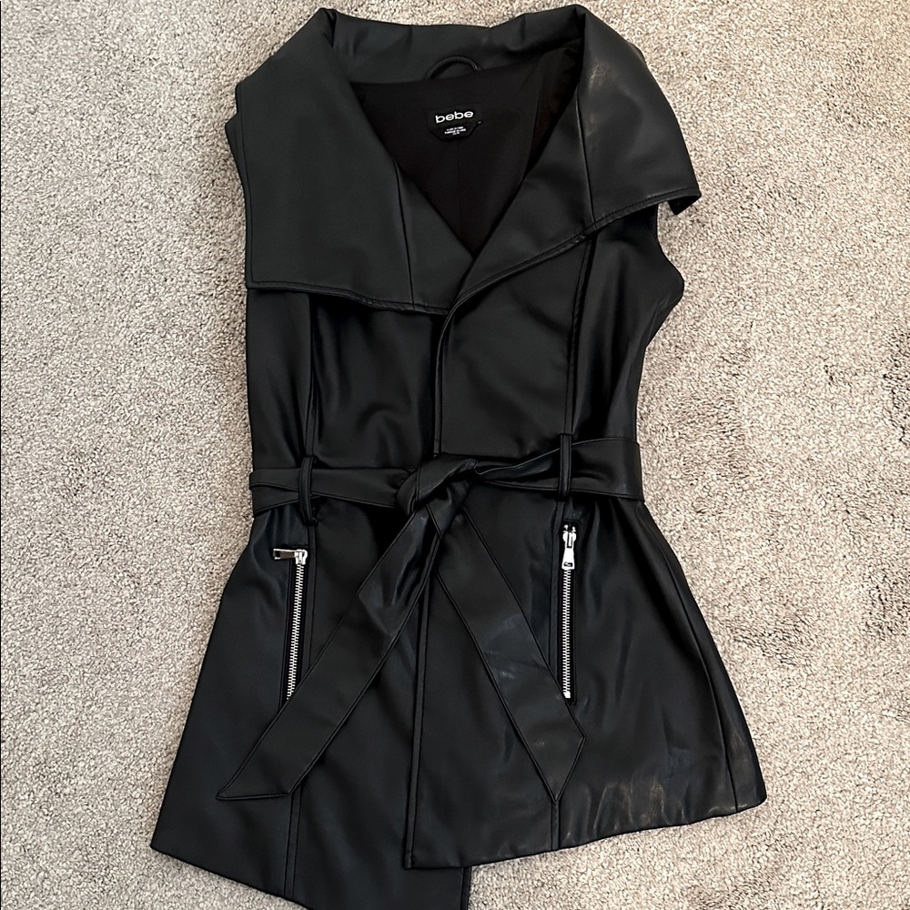Bebe Black Faux Leather Vest with Belt